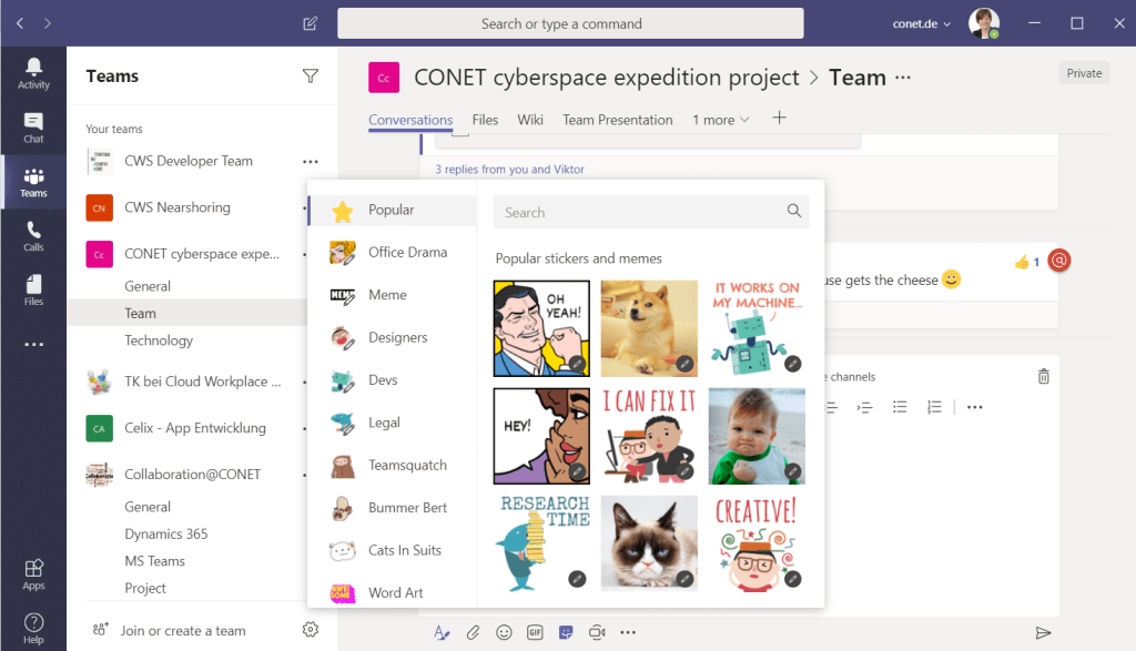 Microsoft Teams Overview: Chat with emojis and memes